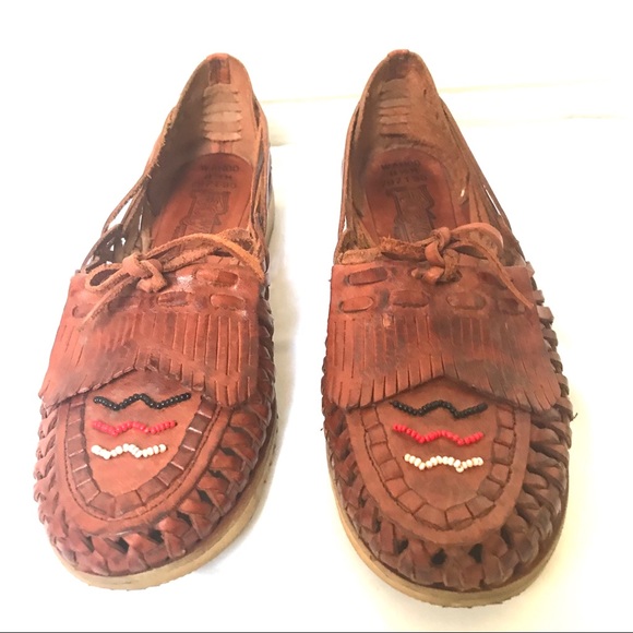 Footworks • Brown Woven Beaded Moccasin 8 1/2 - Picture 1 of 6